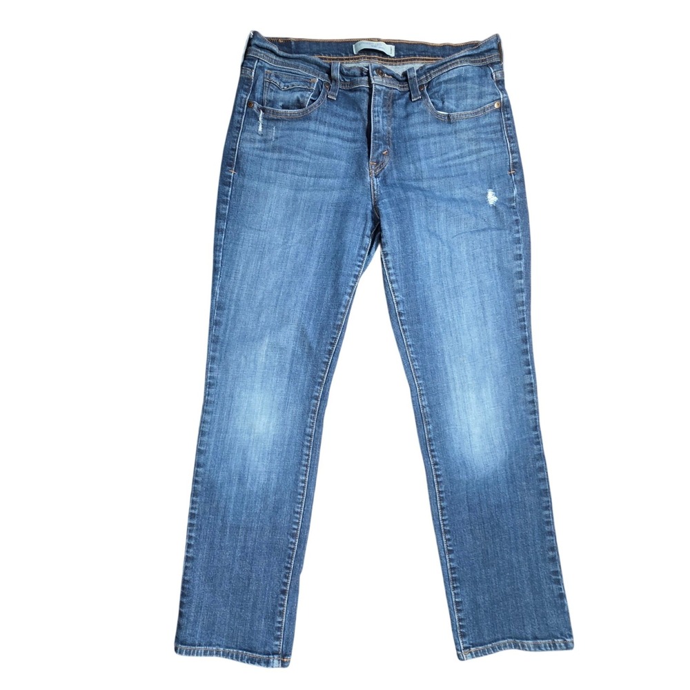 Levis 505 Straight Leg Jeans Womens 10 S/C Medium Wash Blue Denim Distressed